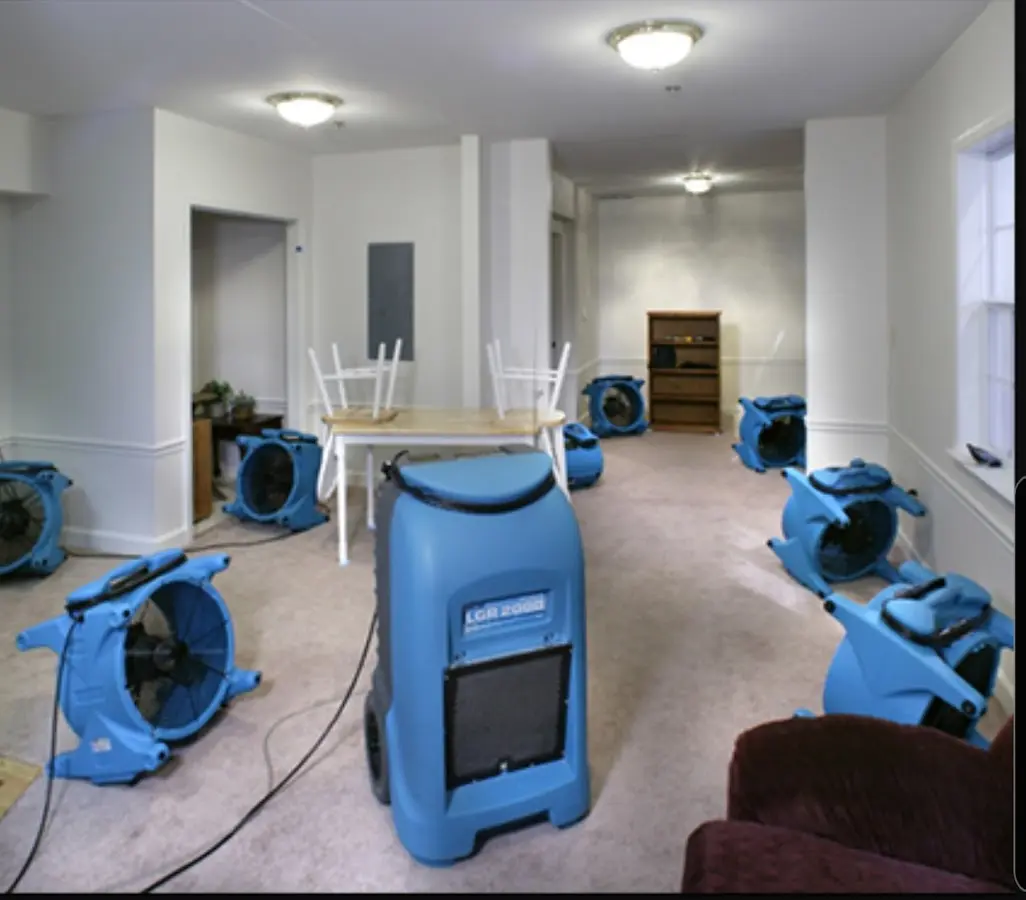 Air movers and dehumidifier setup for Water Extraction & Removal in West Hanover